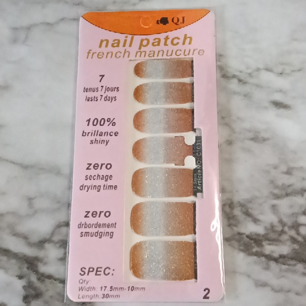 3 For 15 - Nail Strips Glitter French Manicure C1031 Peach Orange Silver Wraps